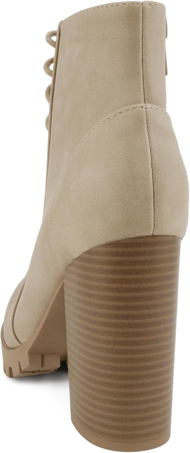 Soda Chalet – Fashion Lace up Military Inspired Ankle Boot with Stacked Heel and Side Zipper