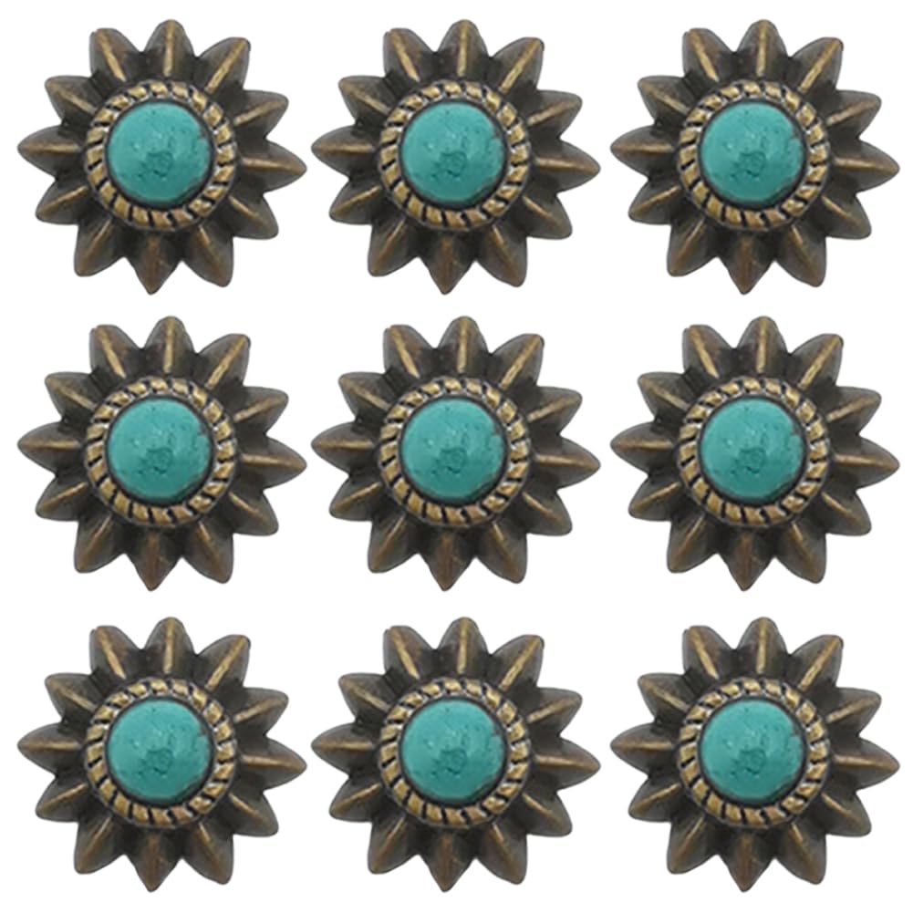 CABODYALS 10Pcs 13MM Screw Back Metal Rivets Leather Craft Rivet Studs Imitation Turquoise Decorative Rivet Sunflower Shape Rivet Button for Repair Luggage Shoes Bags Purse DIY Accessories