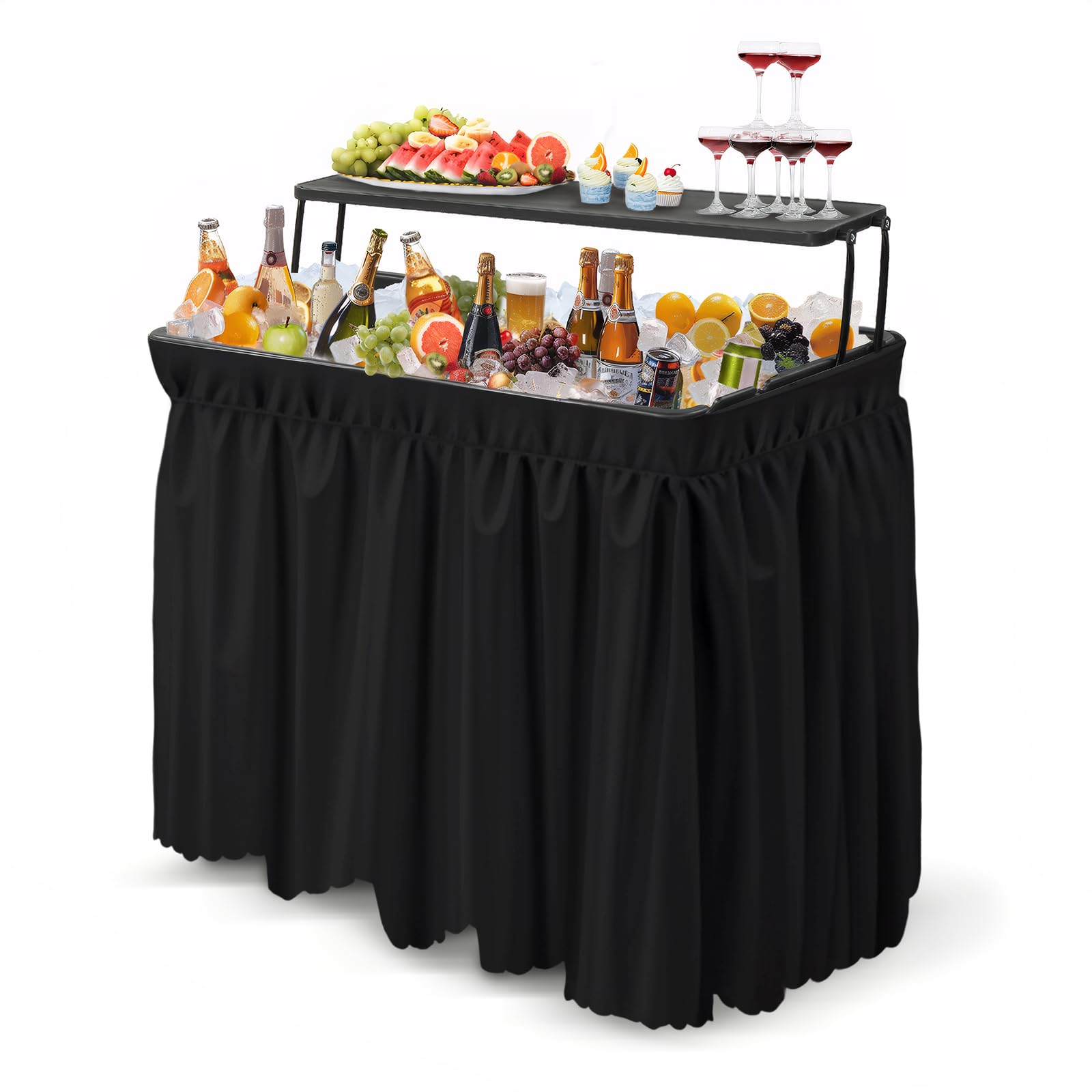 VINGLI Portable Cooler Table with Extra Storage Shelf, Alloy Steel, Black, Picetable Model