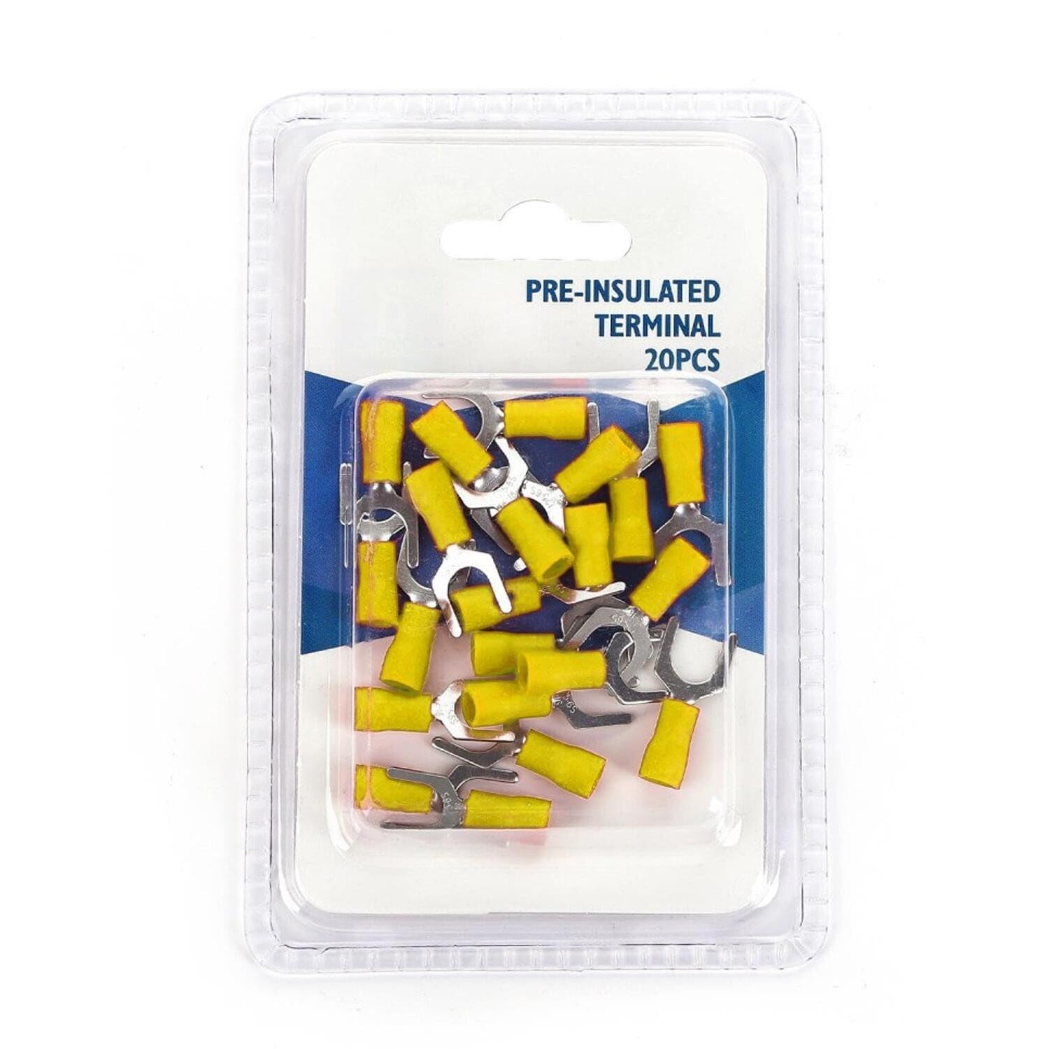 SV2-6 Yellow Pre-Insulated Terminal, Ideal for Secure Electrical Connections. Pack of 20 Units in Blister Pack, DIY Projects and Repairs.