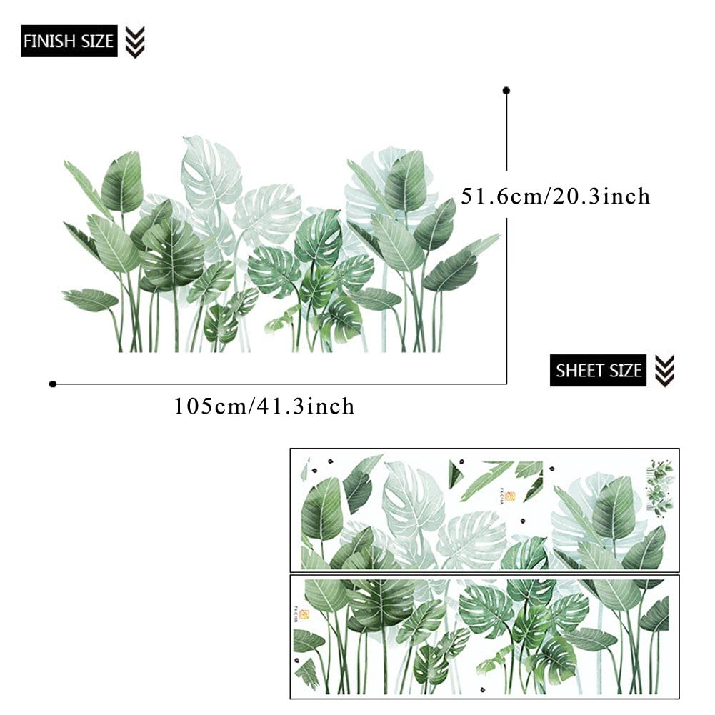 Boho Tropical Plants Wall Decals for Living Room, Natural Palm Tree Monstera Leaf Wall Stickers Peel and Stick Posters Art Murals for Bedroom Office
