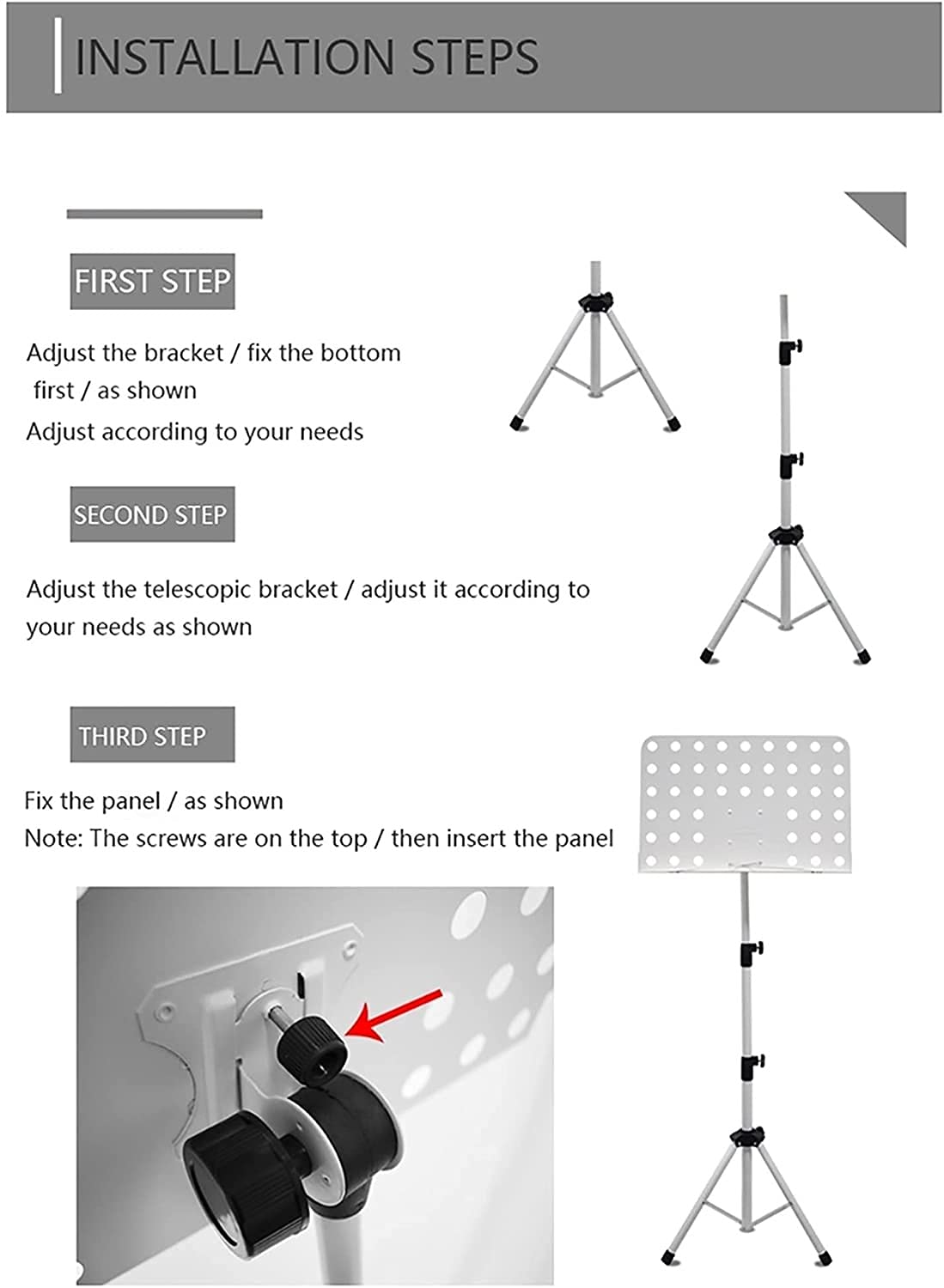 Notenständer Notenständer standabläufige höhenverstellbare Orchester Musik Stehen Portable Home Music Stand Gitarre Violin Musik Stehen(Black)