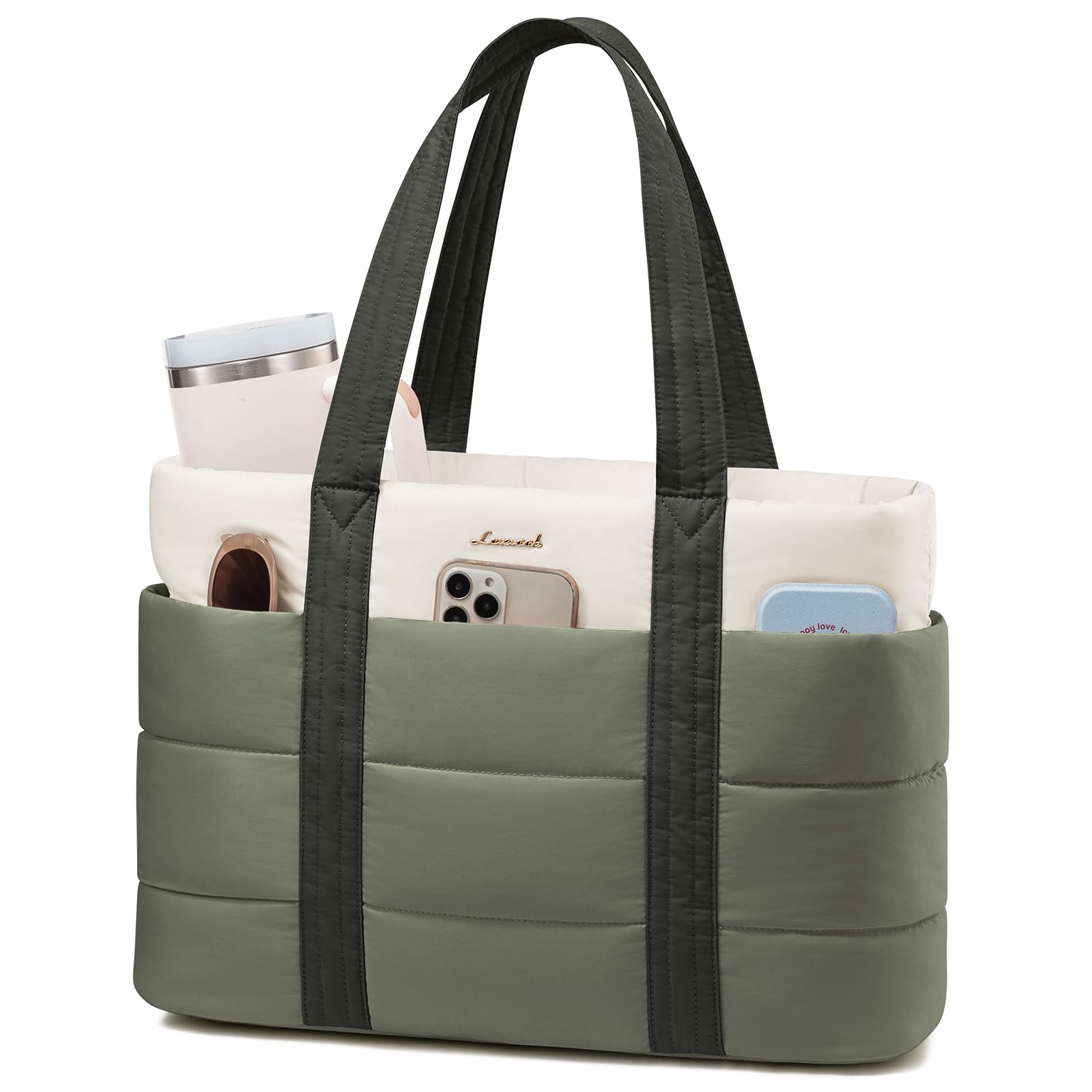 LOVEVOOK Tote Bag for Women, Large Puffer Work Tote Laptop Bag, Lightweight Travel Tote Bag with Zipper Gifts for Women