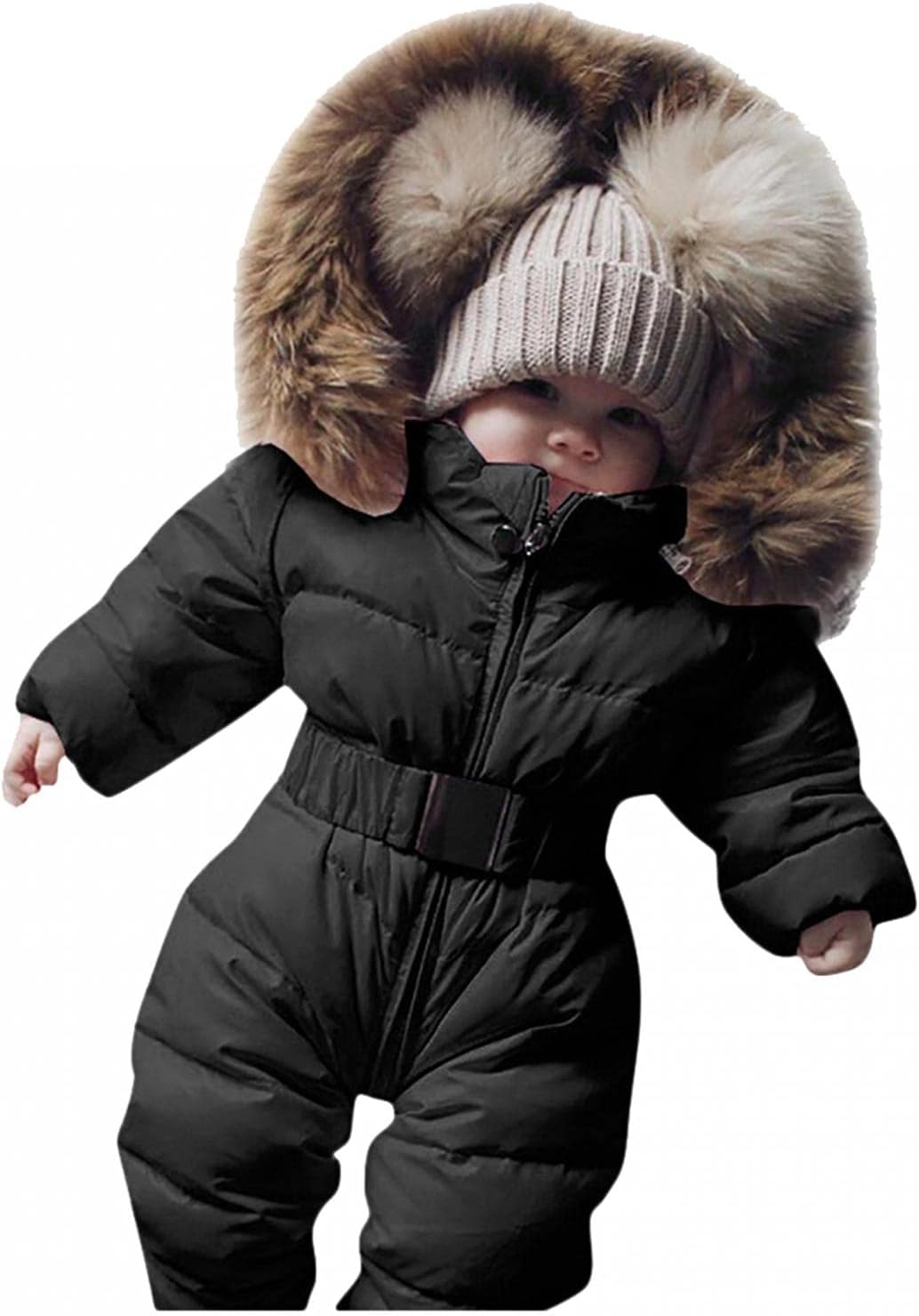 Muzuld Infant Thermal Snowsuit with Fur Hood for 3-24 Months Boys Girls, Baby Thick Warm Jumpsuit Coat