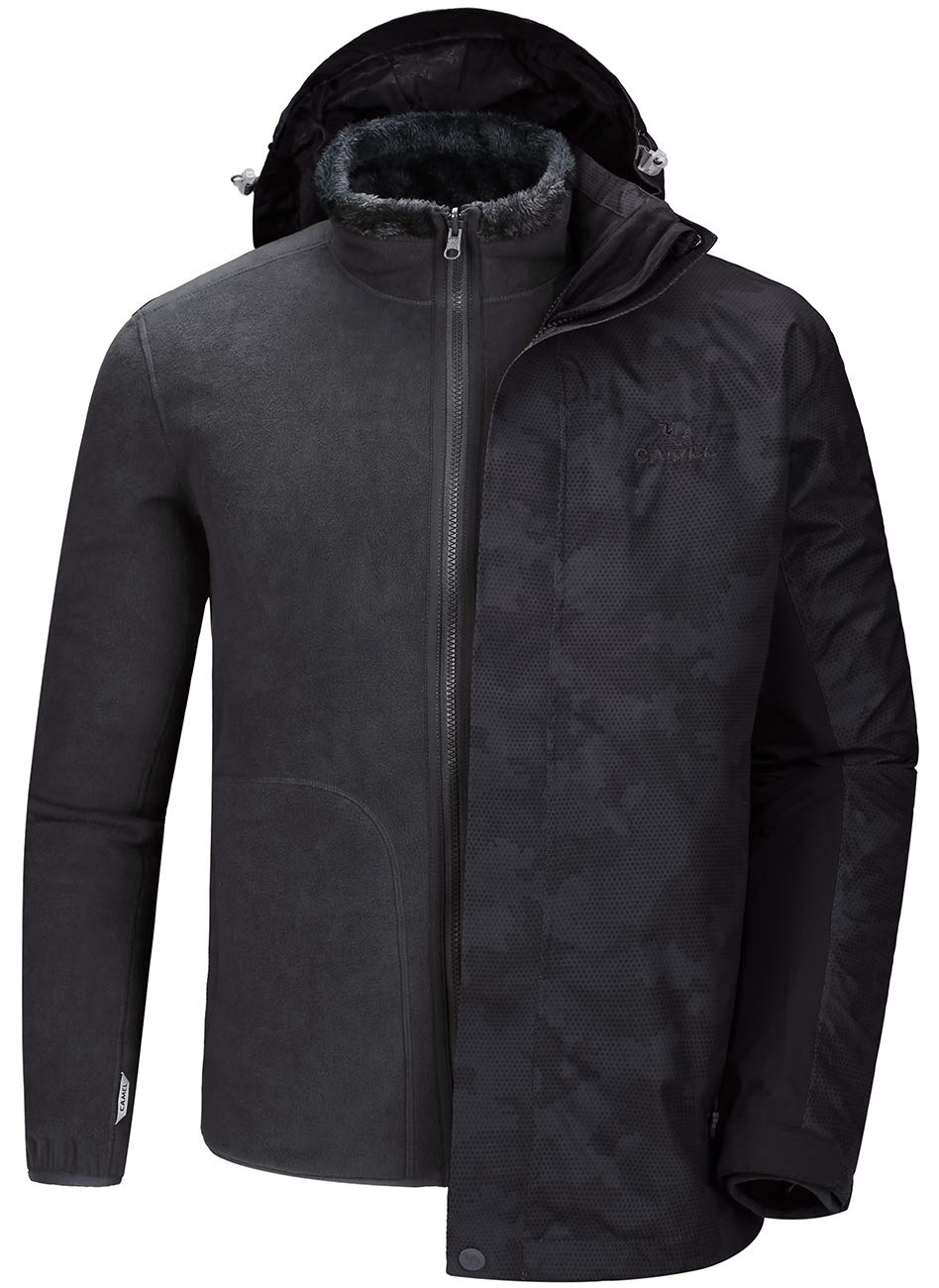 Men's Ski Jacket 3 in 1 Waterproof Windproof Softshell Mountain Jacket Fleece Lined for Hiking Snowboard Camping Walking Outdoor