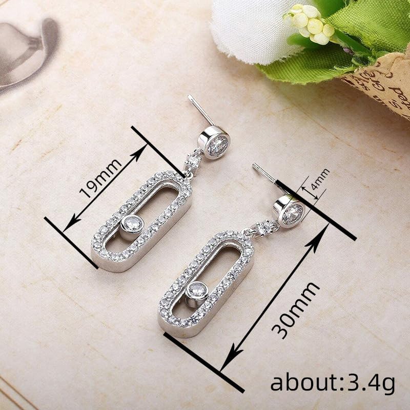 Simple Dainty 925 Sterling Silver Plated Dangle Drop Earrings for Women Trendy Cubic Zirconia Paperclip Geometric Link Chain Huggie Stud Earring Statement Jewelry Gift - Image 4