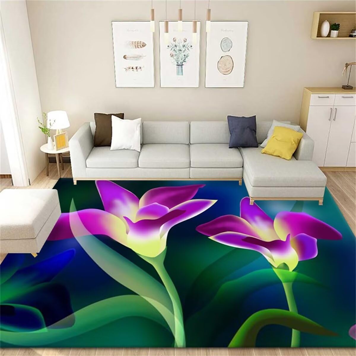 Tapis d'entrée floral abstrait violet 60x90 pour un accueil chaleureux