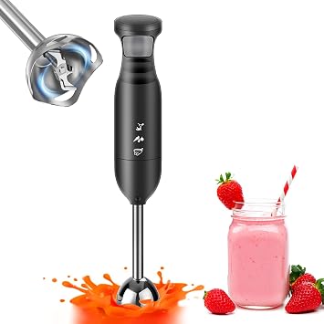 Hand Blender Stick Blender Immersion Blender Handheld, Electric Hand Blenders for Kitchen with Stainless Steel Blade Hand Mixer & Chopper for Making Baby Food, Soups, Sauce 300W, Black