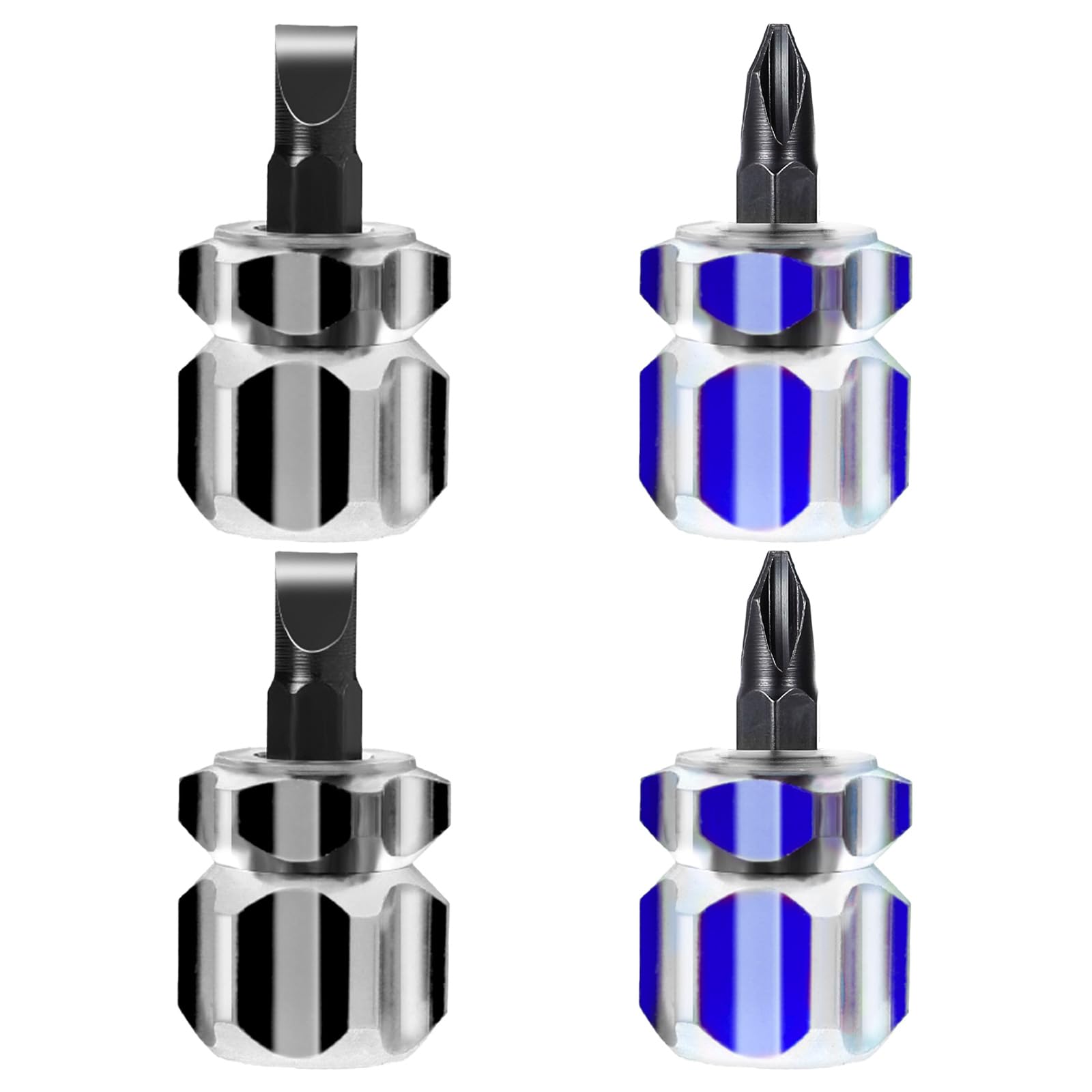 Mabor 4Pcs Stubby Screwdriver, Mini Short Screwdriver with Flat Head and Phillips Head Tiny Stubby Tools Sewing Notions for Sewing Machines, Black & Blue