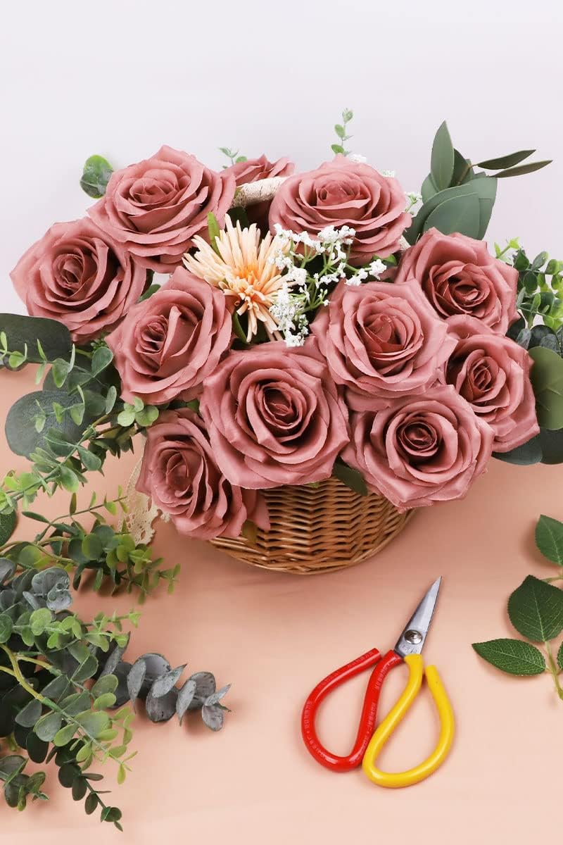 LVEFIT Artificial Rose Flower Dusty Rose Flowers Silk Flowers 12 pcs with Long Stem Silk Roses Bouquet for Wedding Bridal Shower Party Home Decoration - Image 5