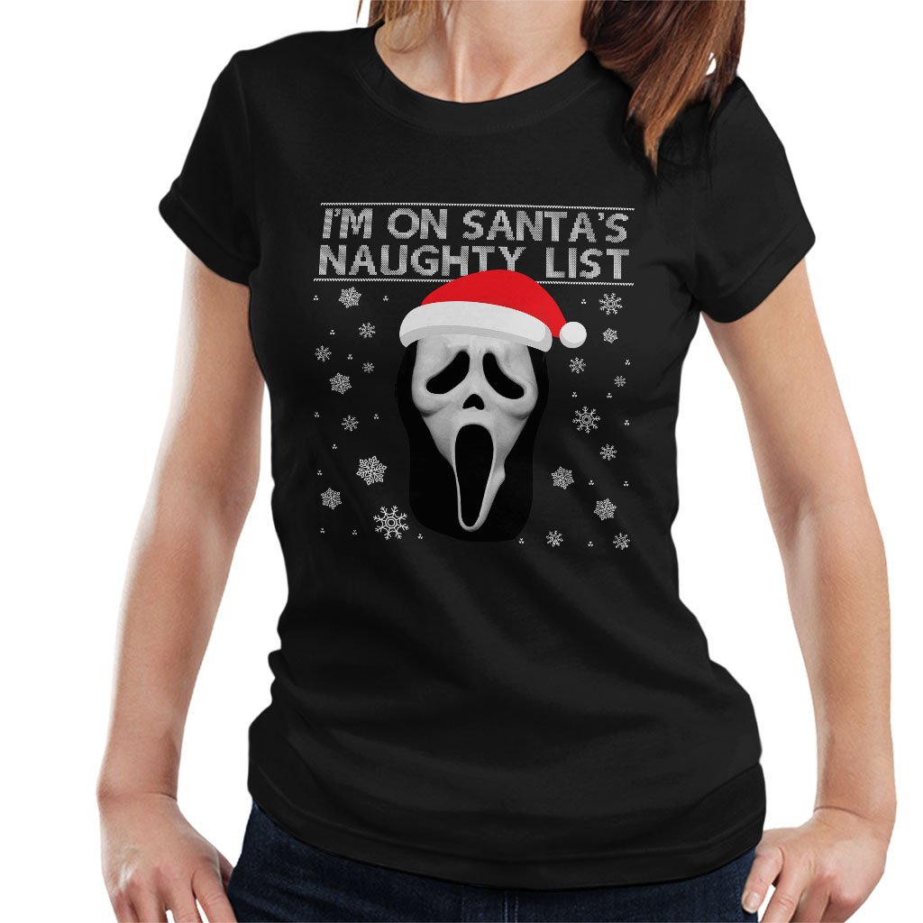 Cloud City 7 Christmas Scream Ghostface Naughty List Women's T-Shirt Black