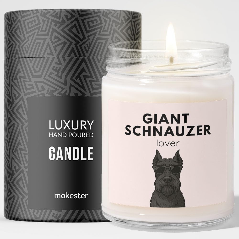 Giant Schnauzer Gifts - Luxury Soy Wax Candle - Vanilla, Jasmine, Sugared Almond - Dogs in Shades - Makester