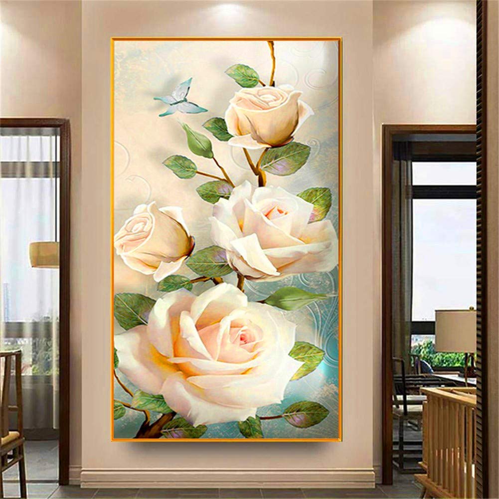 5D "zrób to sam" malarstwo diamentowe dla dorosłych, kompletna biała róża, 60 x 120 cm, diamentowy obraz, kryształ, stras, haft krzyżykowy, zestaw do haftu, duży diament, sztuka rzemiosło, dekoracja ścienna