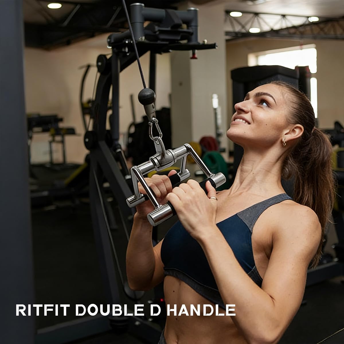 RitFit Set di 4 accessori per macchina con cavi, LAT Pulldown | Include barra a V, corda per tricipiti, impugnatura a doppia D, barra per tricipiti per fitness a casa e palestra