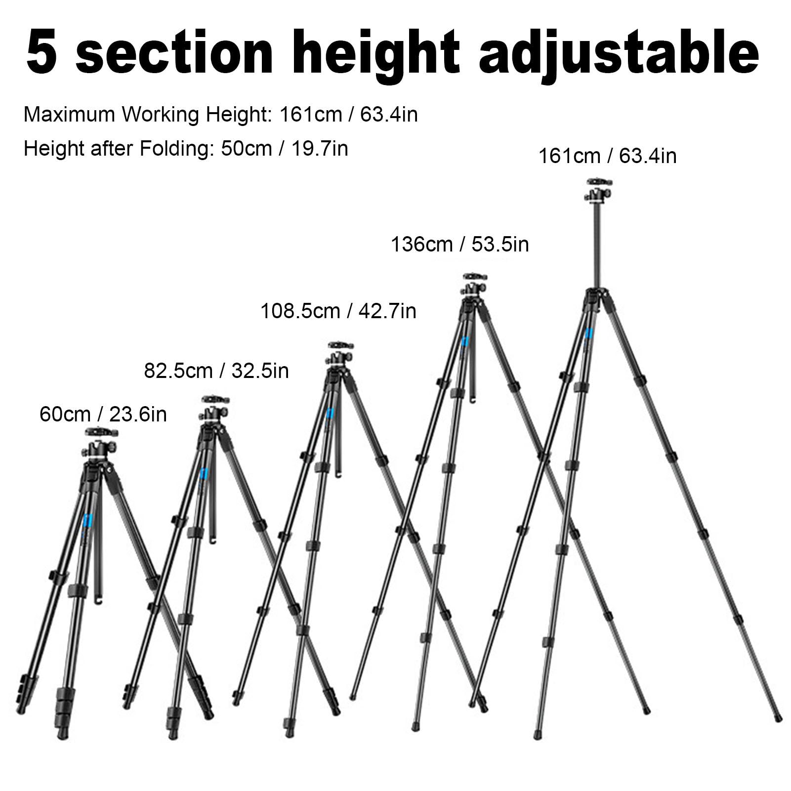 Treppiede per Fotocamera in Lega di Alluminio con Testa a Sfera, Colonna Centrale, Piastra a Sgancio Rapido, Treppiede da Viaggio per Videocamera DSLR, Angolo Basso