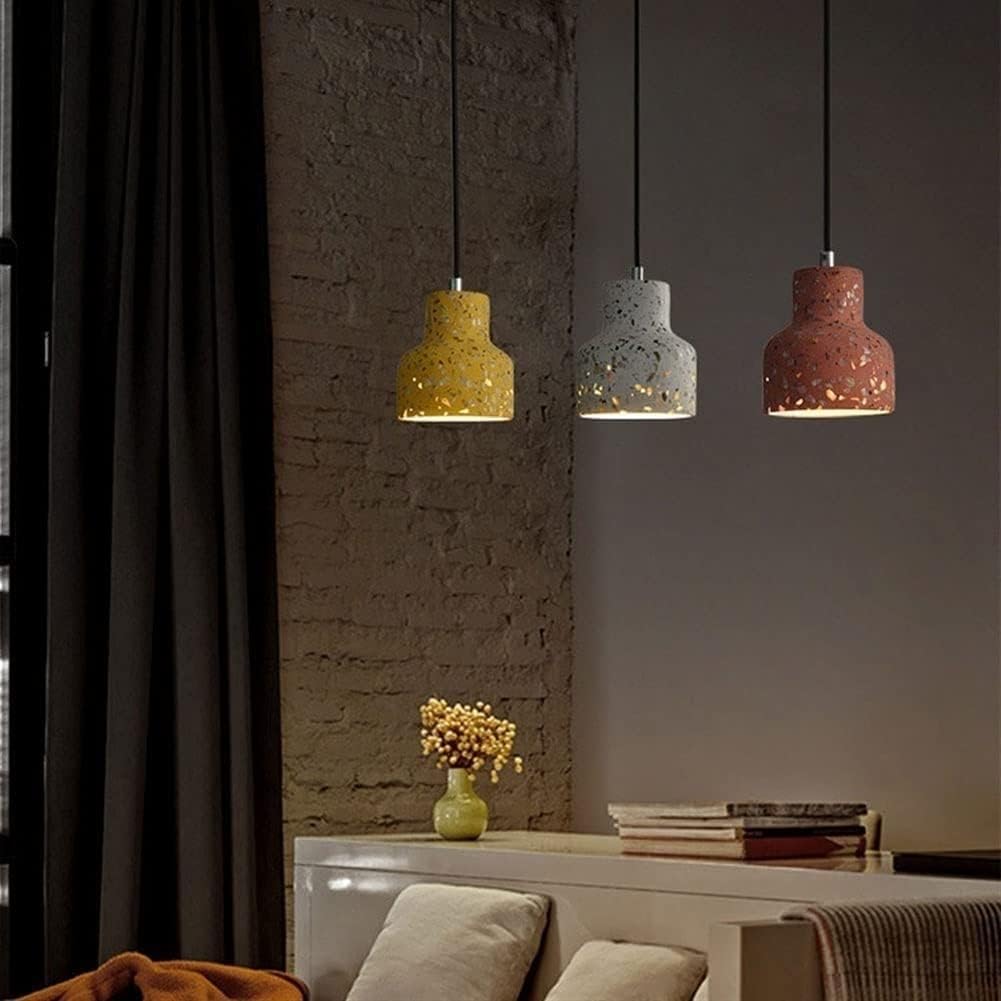 Iluminación para decoración del hogar. Lámpara Colgante pequeña de Cemento con Pantalla de terrazo Creativa, Elegante, para Restaurante, con Casquillo E27, de Estilo Industrial, pa