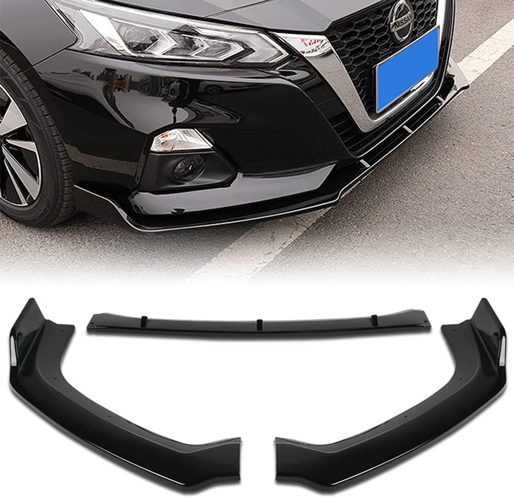 Q1-TECH, Front Bumper Lip fit for compatible with 2019-2021 Nissan Altima Sedan4DR Only, Front Bumper Lip Spoiler Air Chin Body Kit Splitter Painted Glossy Black ABS, 2020 (SPORT-Style)