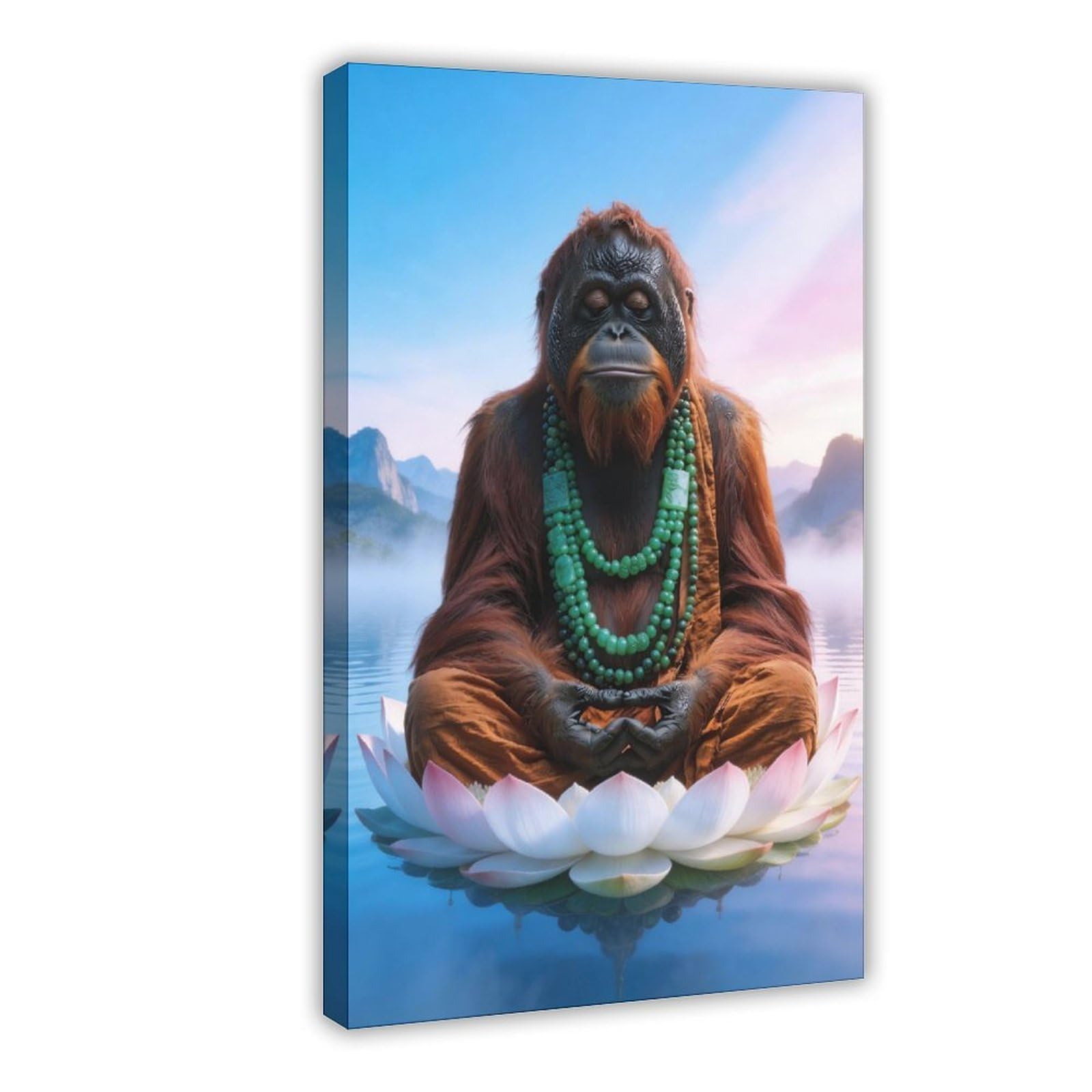 Bareronor Zen Ape Meditating Canvas Poster for Bedroom Decor Gift