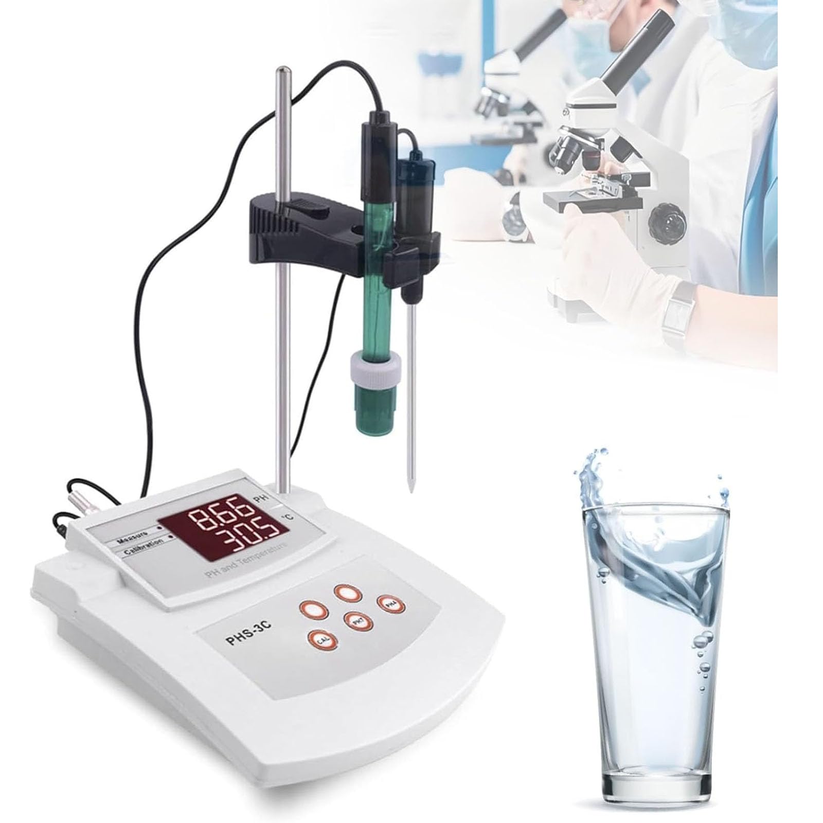fnotlfue Benchtop Ph Meter, Desktop Digital Ph/temp Tester, 0.01 High Accuracy, 0-14 Ph / 0-100℃, 2-point Calibration With Atc For Lab, Aquarium And Water Testing