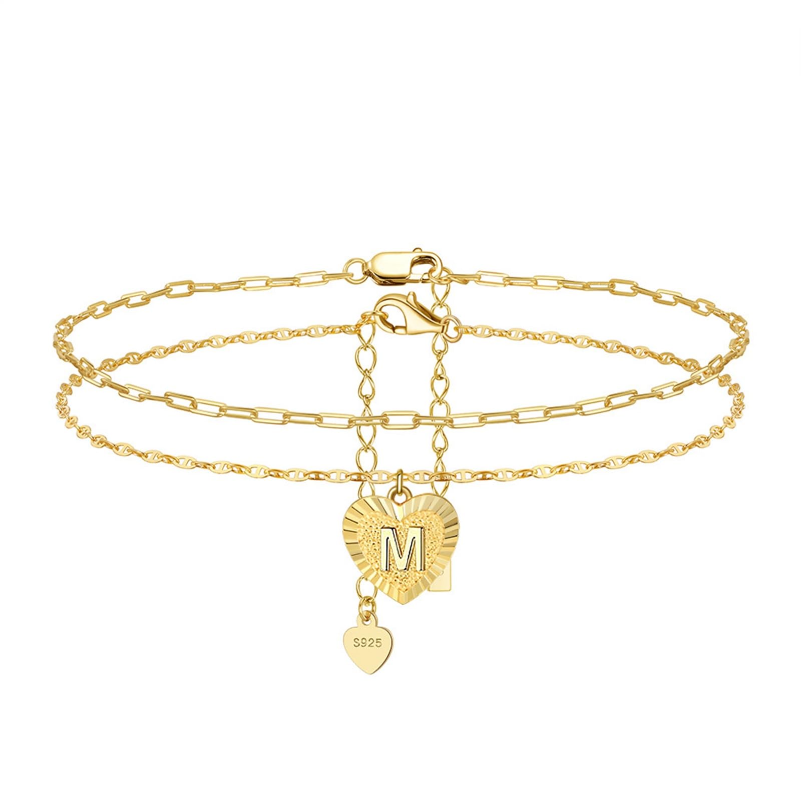 Cavigliera Bracciale, Catena a Doppio Strato con cavigliere con Ciondolo a Forma di Cuore 21,5+5cm in Argento 925 per Donne
