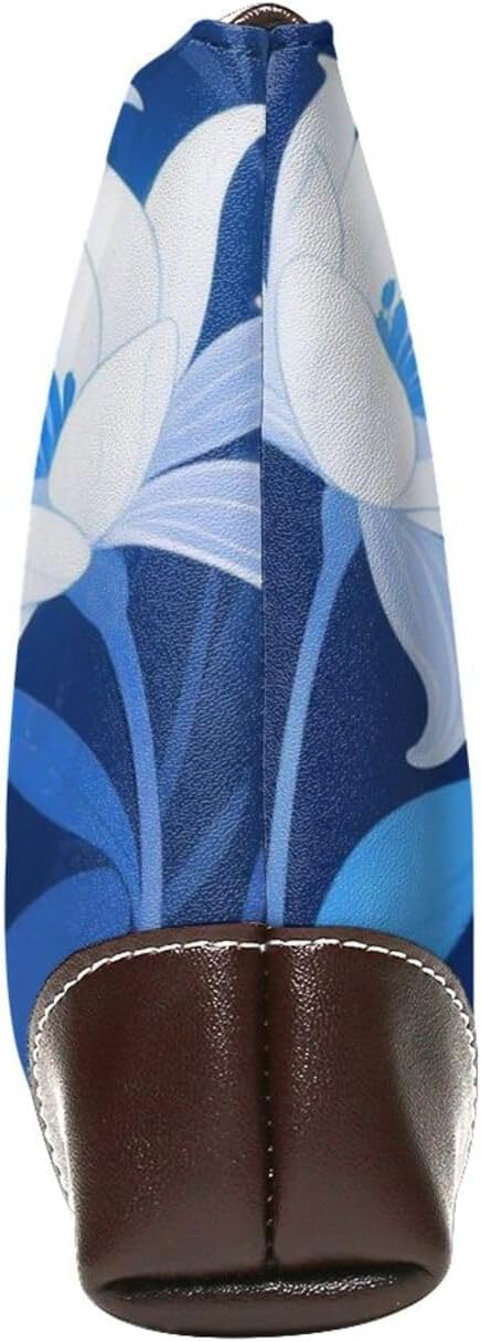 Blue and White Flowers Leather Wristlet Wallet Clutch Purse for Women Handbags Travel Credit Card Holder Phone Bags