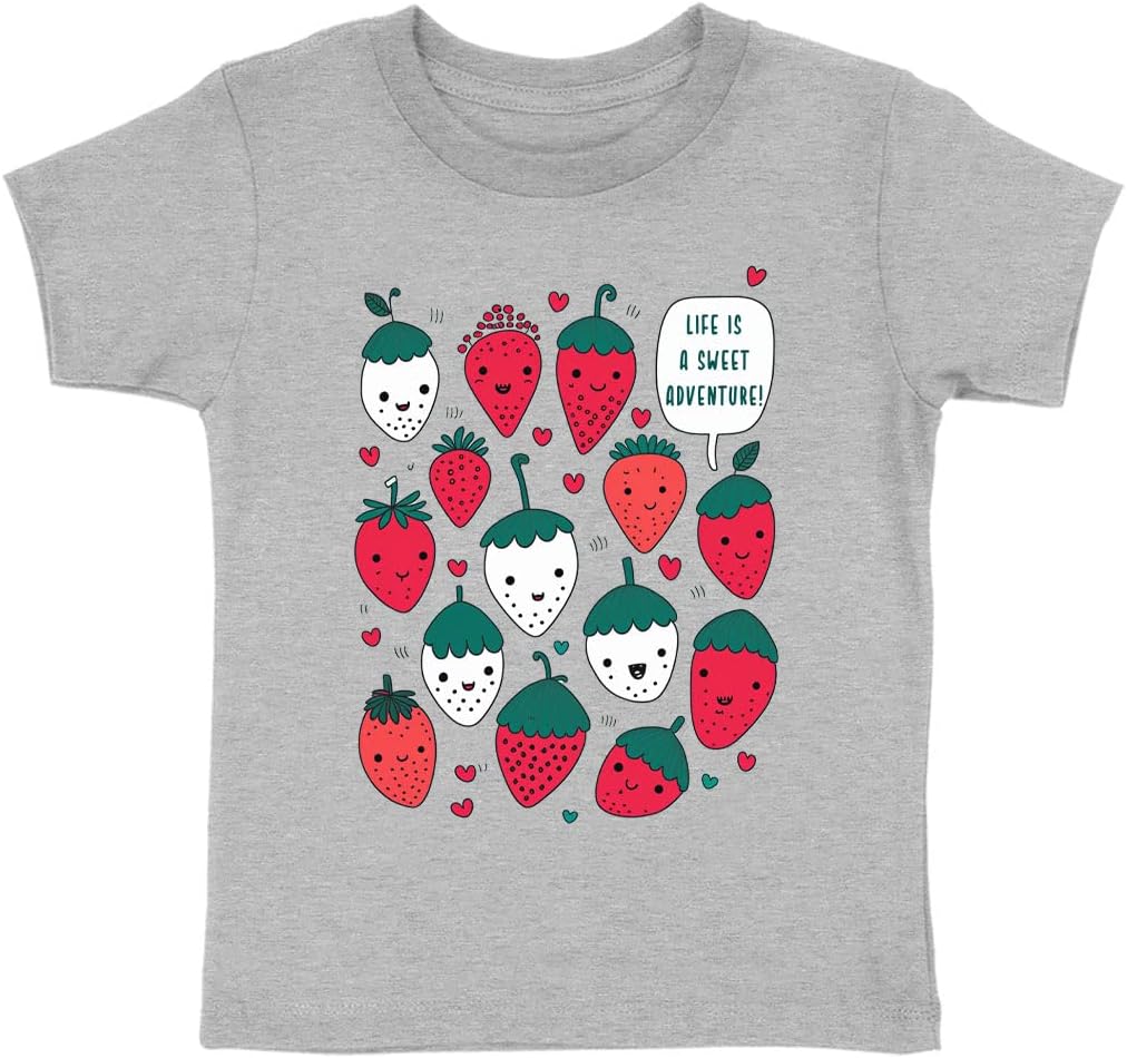 Sweet Adventure Toddler T-Shirt - Strawberry Pattern Kids' T-Shirt - Quotes Print Tee Shirt for Toddler