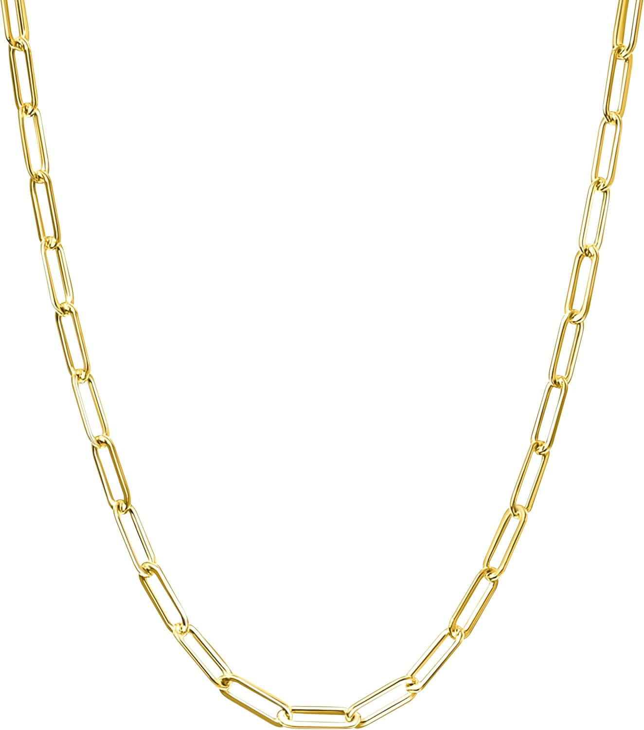 Real Genuine 1/20 14K Yellow Gold GF Paperclip Chain Necklace 3 mm 18 Inch Paper Clip for Women and Men