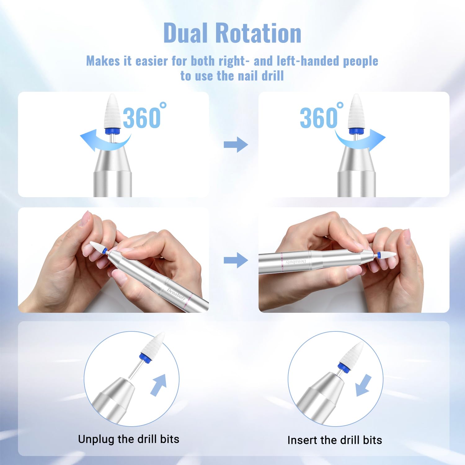 Fresa per unghie con supporto, 13 in 1, fresa in gel 35000 giri/min, lima elettrica professionale, per unghie semi-permanente e acriliche DN-2602S