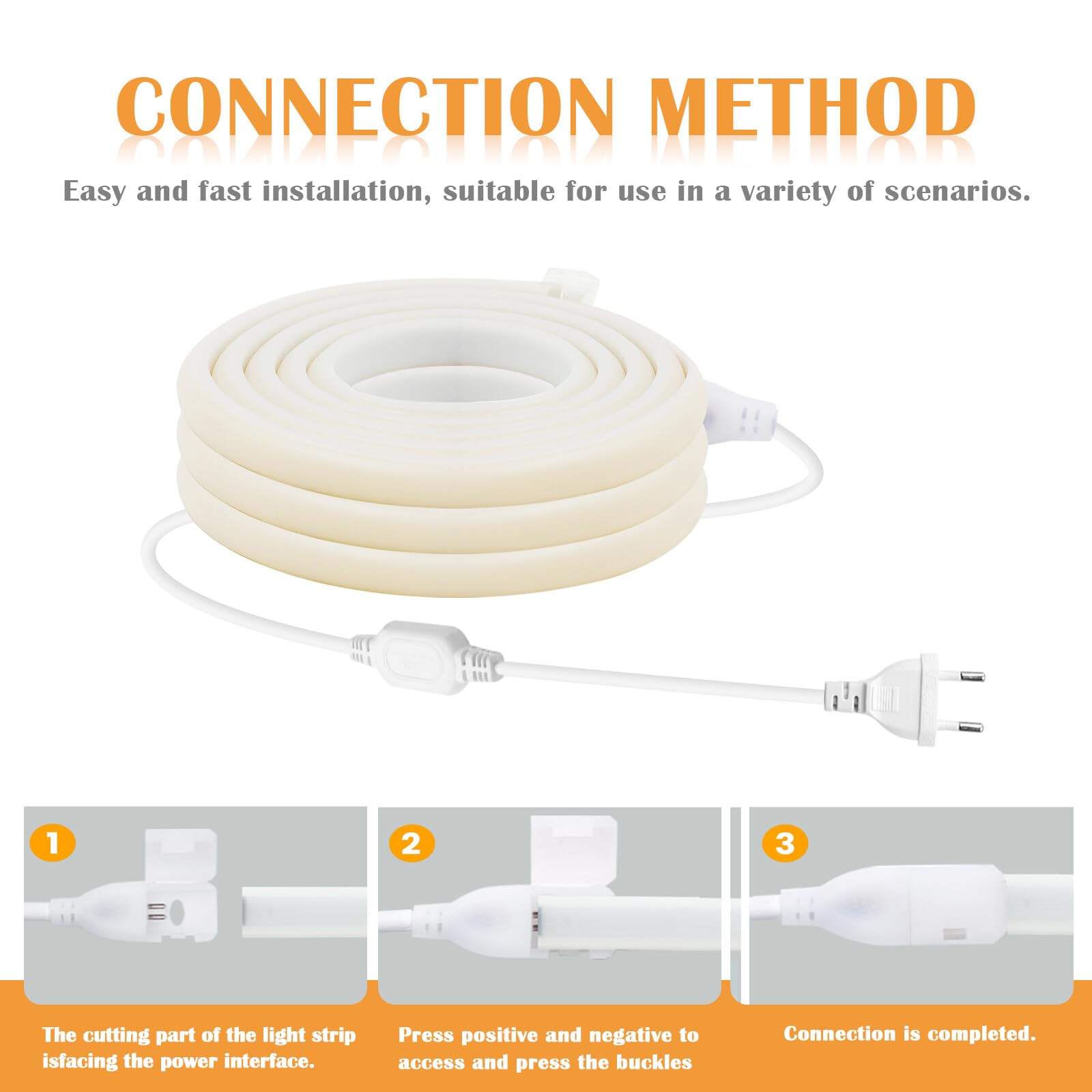 Tira de LED COB [100M, Blanco Cálido 3000-3500K], 220V Cortable Impermeable Flexible FCOB LED Neón CRI90+, Decoración Dormitorio Cocina Tienda Hogar