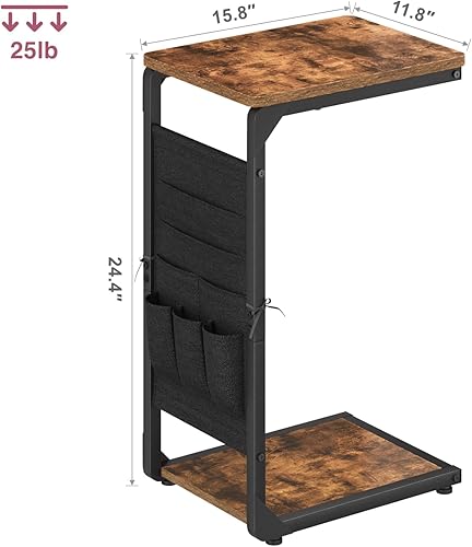 Miniatura 3 de Mesas auxiliares estrechas en forma de C, juego de 2 bandejas de TV, mesa auxiliar pequeña para sofá con bolsa de almacenamiento, mesa de sofá para