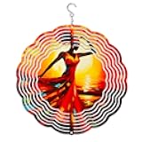 Abstract Dancing African Woman Spinner Windchime 3D Metal Sculpture Wind Spinner Hanging for Outdoor Garden Patio Yard Decoration 10x10inch(3)