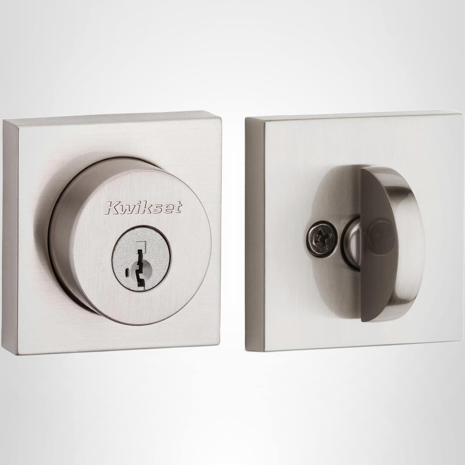 Kwikset Halifax Deadbolt Lock, Satin Nickel Square Exterior Keyed