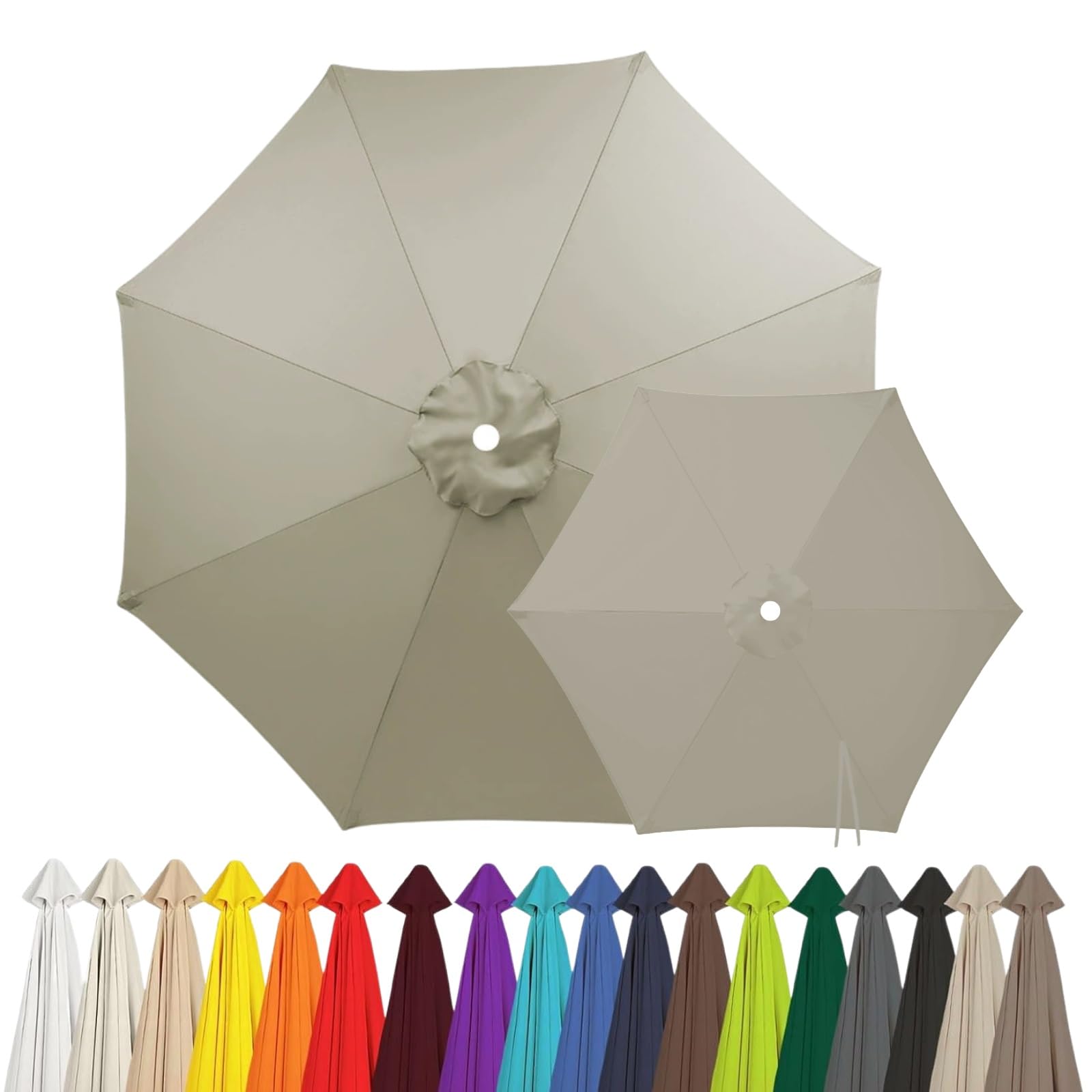 2m 2.15m 2.5m 2.7m 3.0m 4.0m Replacement Parasol Canopy for 6/8 Arms, Waterproof Outdoor Garden Parasol Fabric Cover, UV Protection Sun Shade Replacement Top Only(Light Gray,8-RIBS-6.6FT/2.0m)