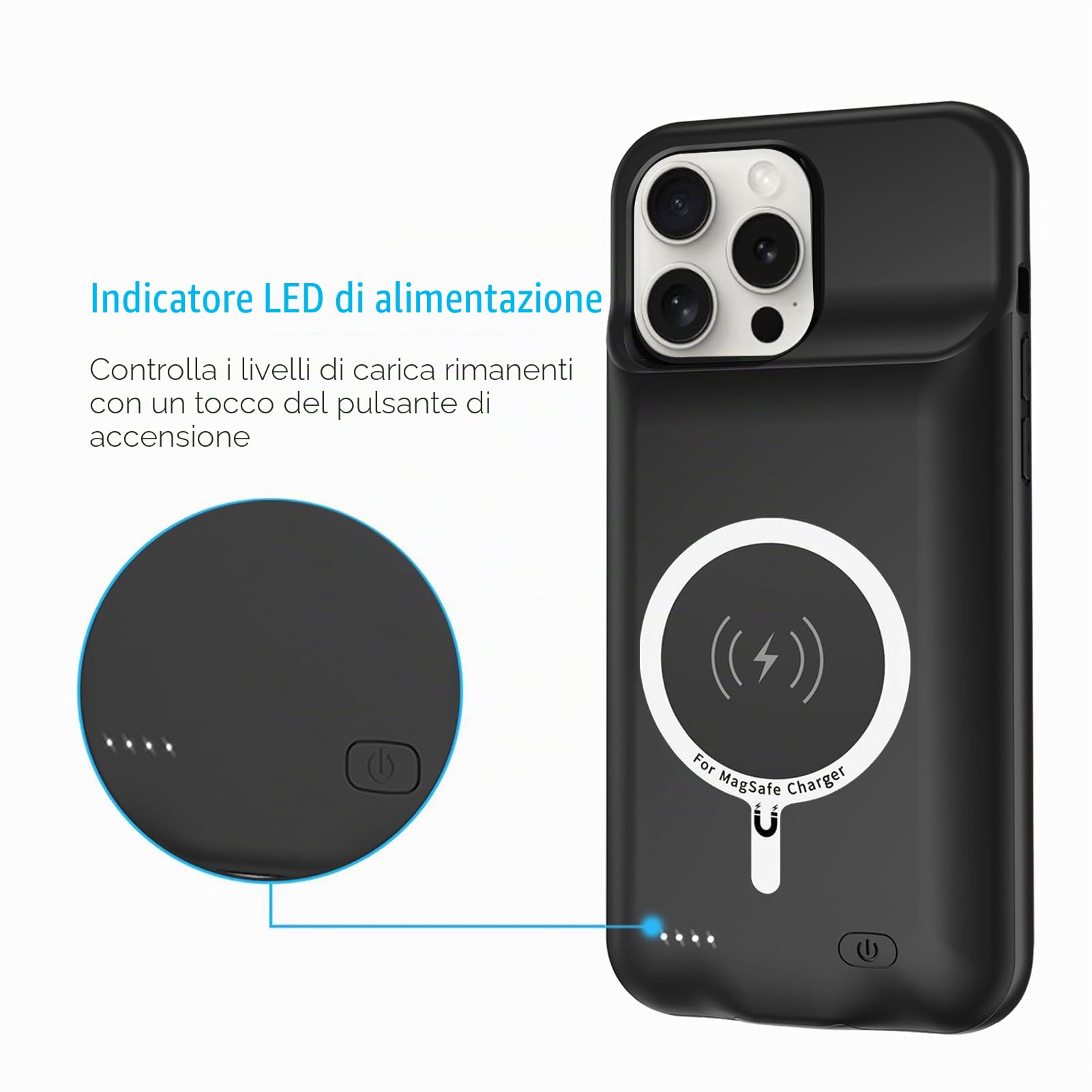 Custodia con batteria per iPhone 16 Pro Max, migliorata 12000 mAh, custodia protettiva portatile di ricarica wireless compatibile con iPhone 16 Pro Max (6,9 pollici), caricabatterie ricaricabile (nero