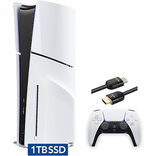 PlayStation 5 Slim Disc with 1TB SSD Storage, Wireless Dualsense Controller - PS5 Gaming System, White (Renewed) [video game]