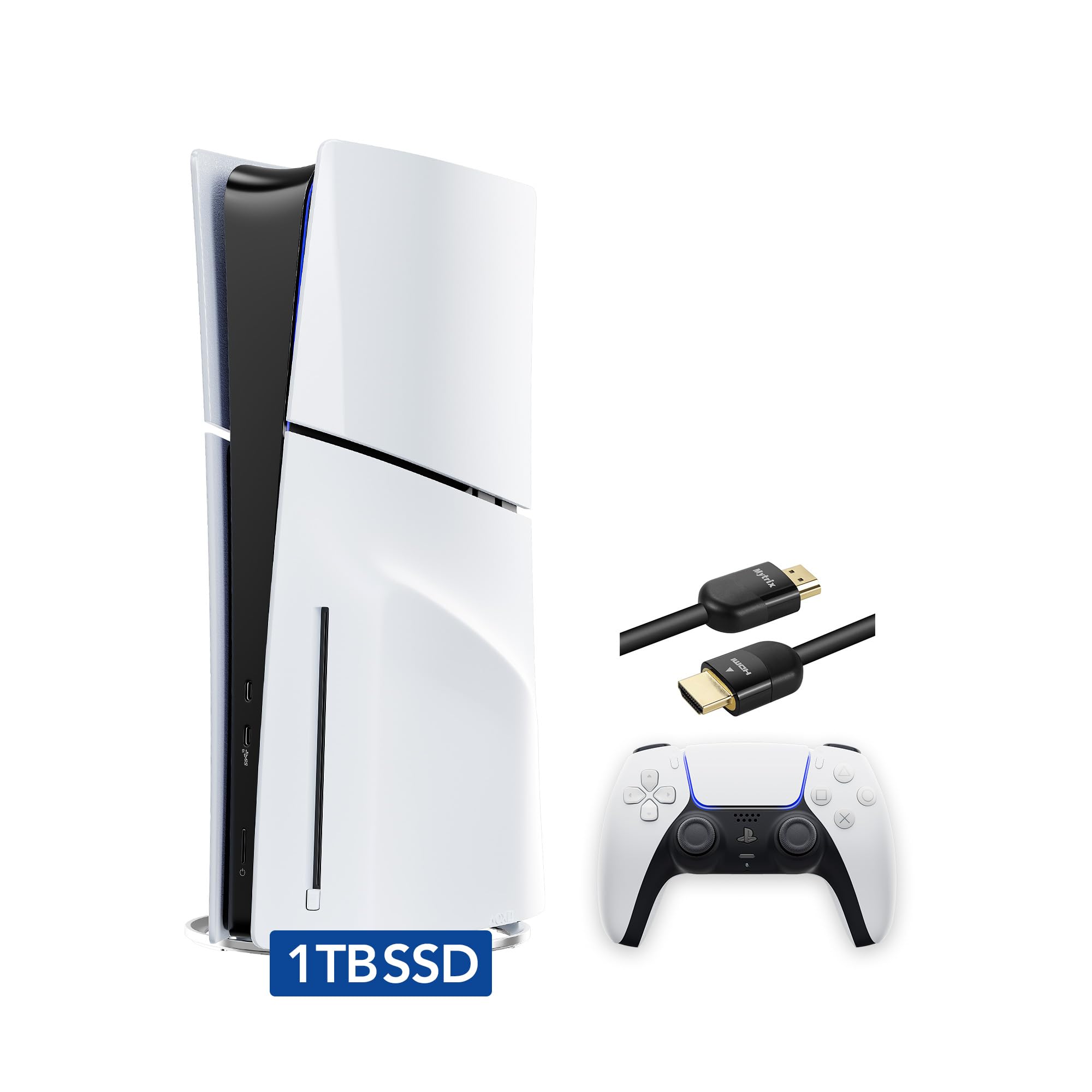 PlayStation 5 Slim Disc with 1TB SSD Storage Wireless Dualsense Controller - PS5 Gaming System White Renewed video