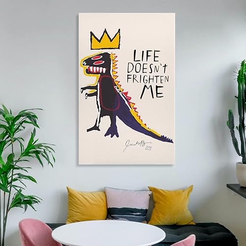 Vista 136 de Lienzo impreso para pared, póster inspirador de dinosaurio, la vida no me asusta, graffiti, pintura en lienzo, impresiones en lienzo