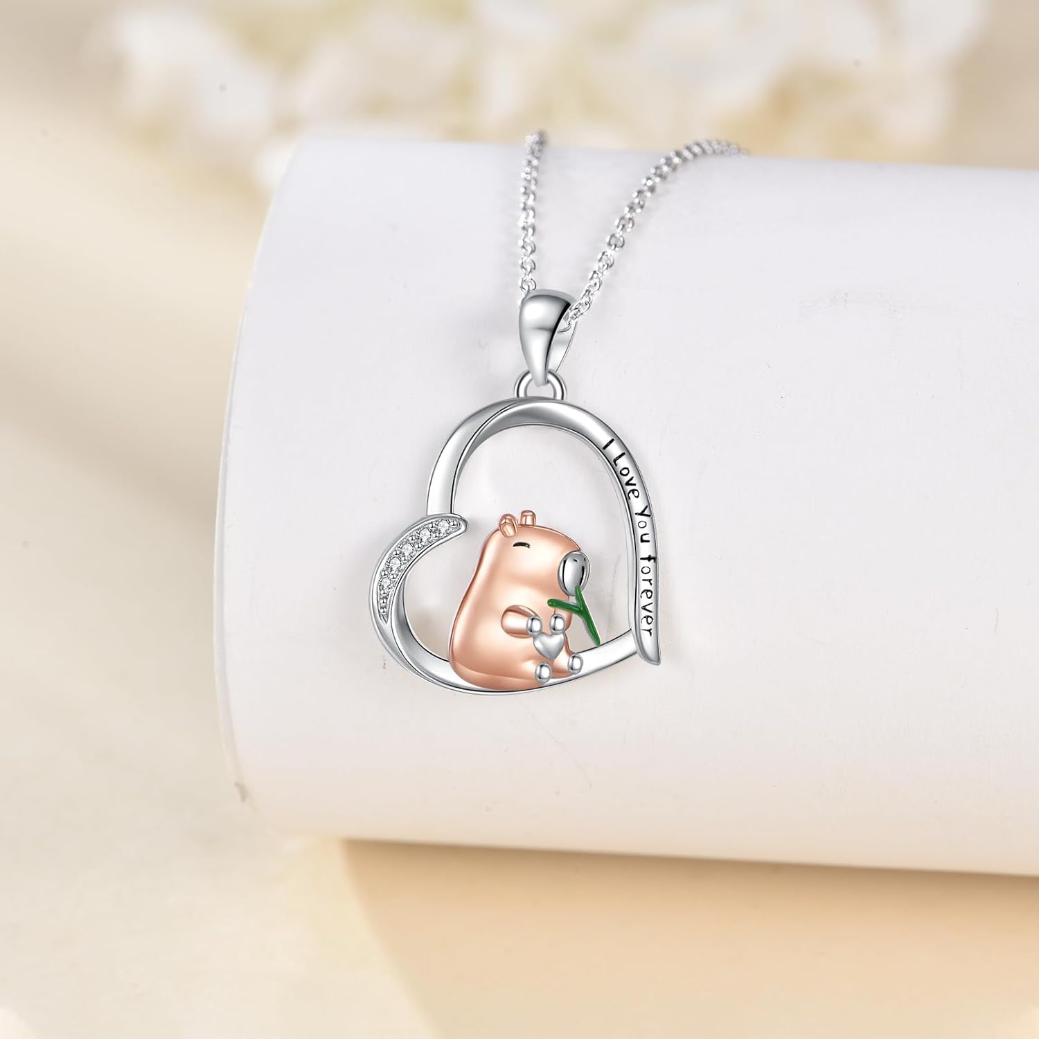 YAFEINI Capybara Necklace Sterling Silver Animal Pendant Capybara Jewelry for Women Mom