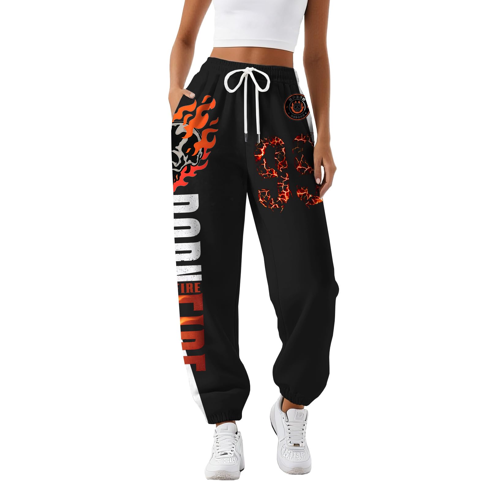 Letter Print Sweatpants for Women Fall Fashion High Waist Drawstring Pants Comfy Warm Soft Loose Joggers Daily