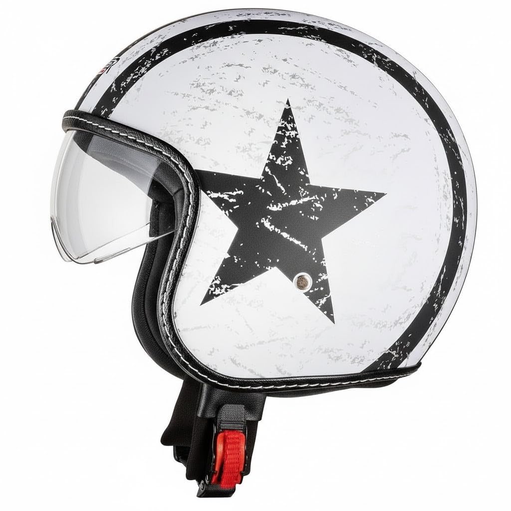 CRUIZER Casco moto Jet Custom Scooter homologado blanco estrella visera sol retráctil