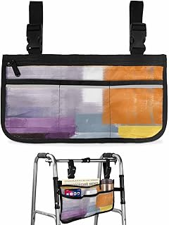 Purple Orange Geometric Wheelchair Side Bag Walker Bag, Colorful Abstract Art Oil Painting Wheelchair Accessories Armrest Pouch, Organizer Storage Bag for Walkers, Rollators, 7.3'x13'