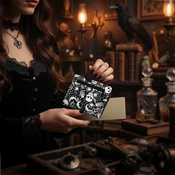 Gothic Skull Print Purse - Compact Bifold Wallet for Women with Zipper Closure, Alternative Fashion Small Billfold, Black PU Travel Pocket Wallet