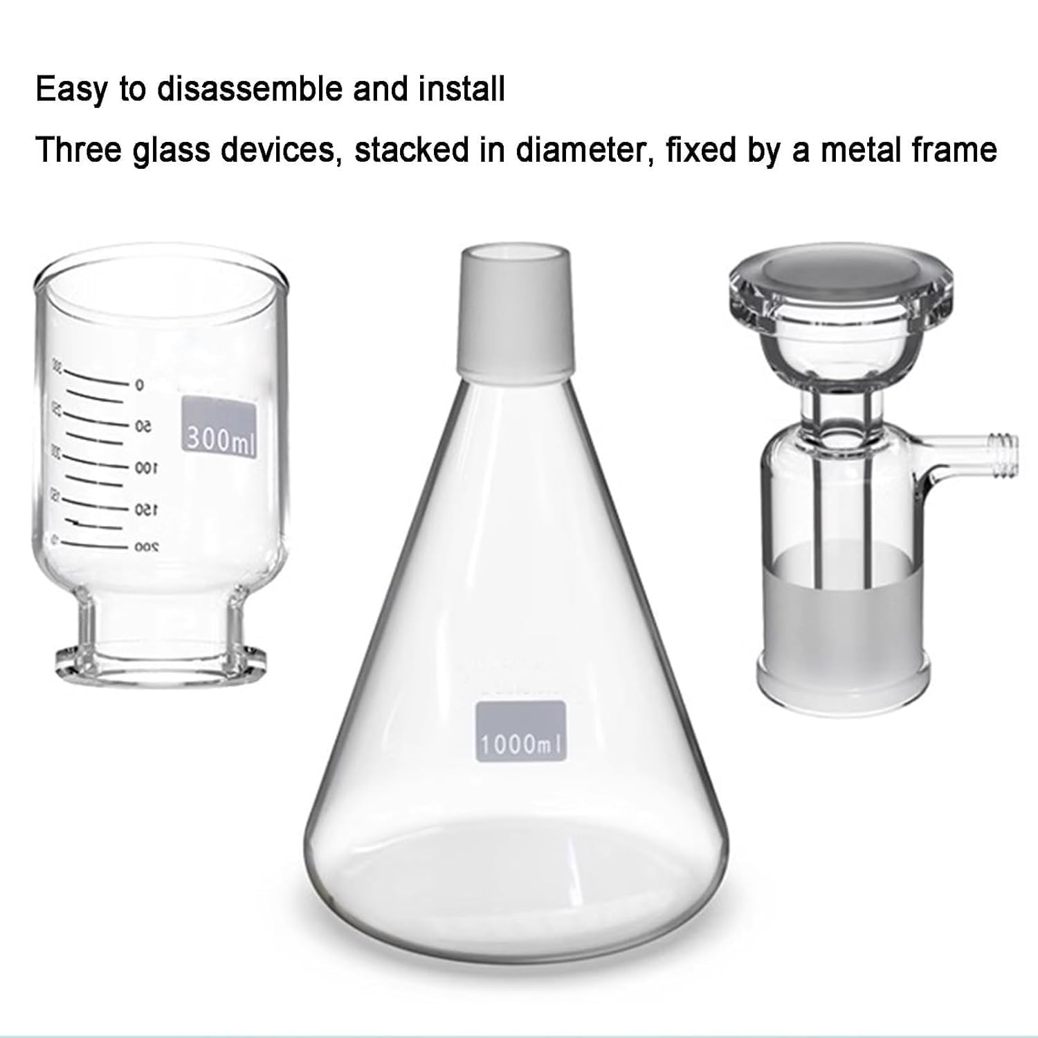 Set Di Beute Filtranti For Vuoto, Kit Di Filtri For Filtrazione Sotto Vuoto In Vetro Borosilicato, Bottiglia Filtrante Da 1000 Ml, Imbuto Da 300 Ml,Collo A Bullone Con Tubazione,Laboratorio