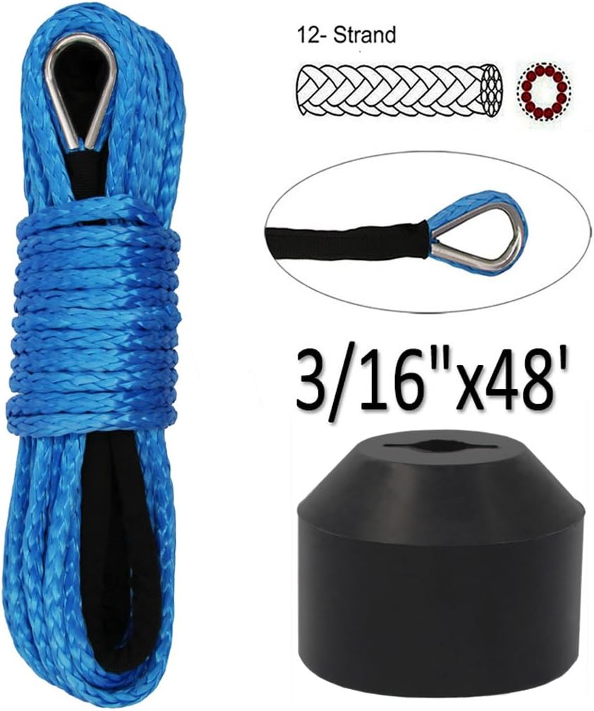 Synthetic Winch Rope 1/4" x 48' Winch Cable Blue Winch