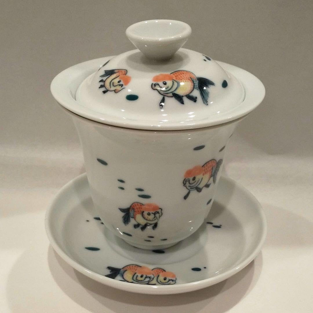 Amazon.co.jp: 台湾 自然窯 蓋椀 茶漉し付 中国茶器 縁起のいい金魚柄