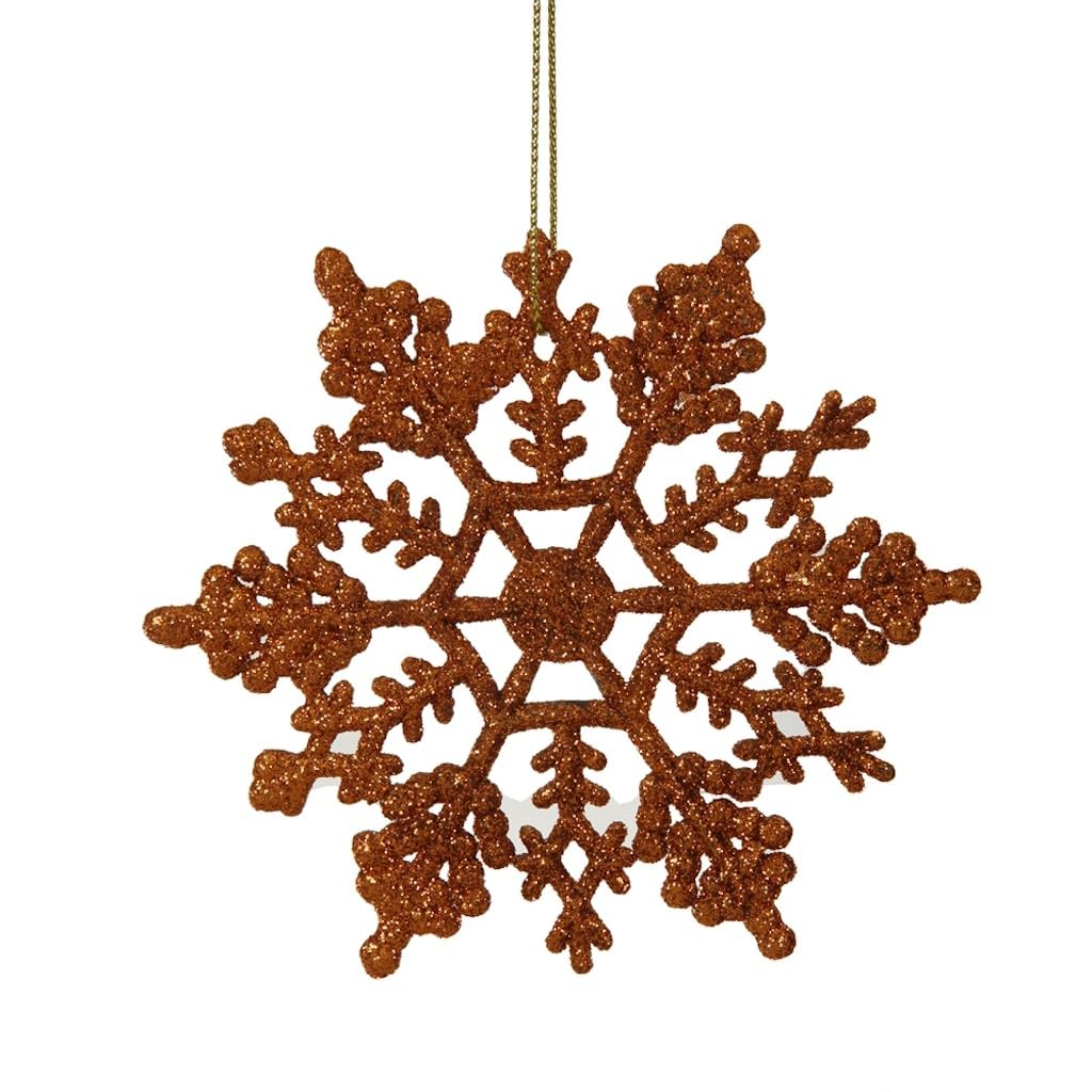 Vickerman 21452-4" Burnished Orange Glitter Snowflake Christmas Tree Ornament (24 pack) (M101418)