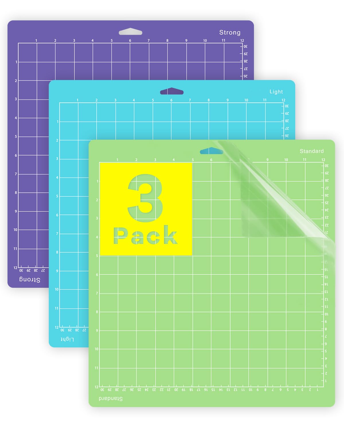 Cutting Mat 3 Pack, Compatible with Cricut Explore One/Air/Air 2/Maker/Maker 3 12x12 Inch Adhesive Sticky Accessories (Standard, Light, Strong)