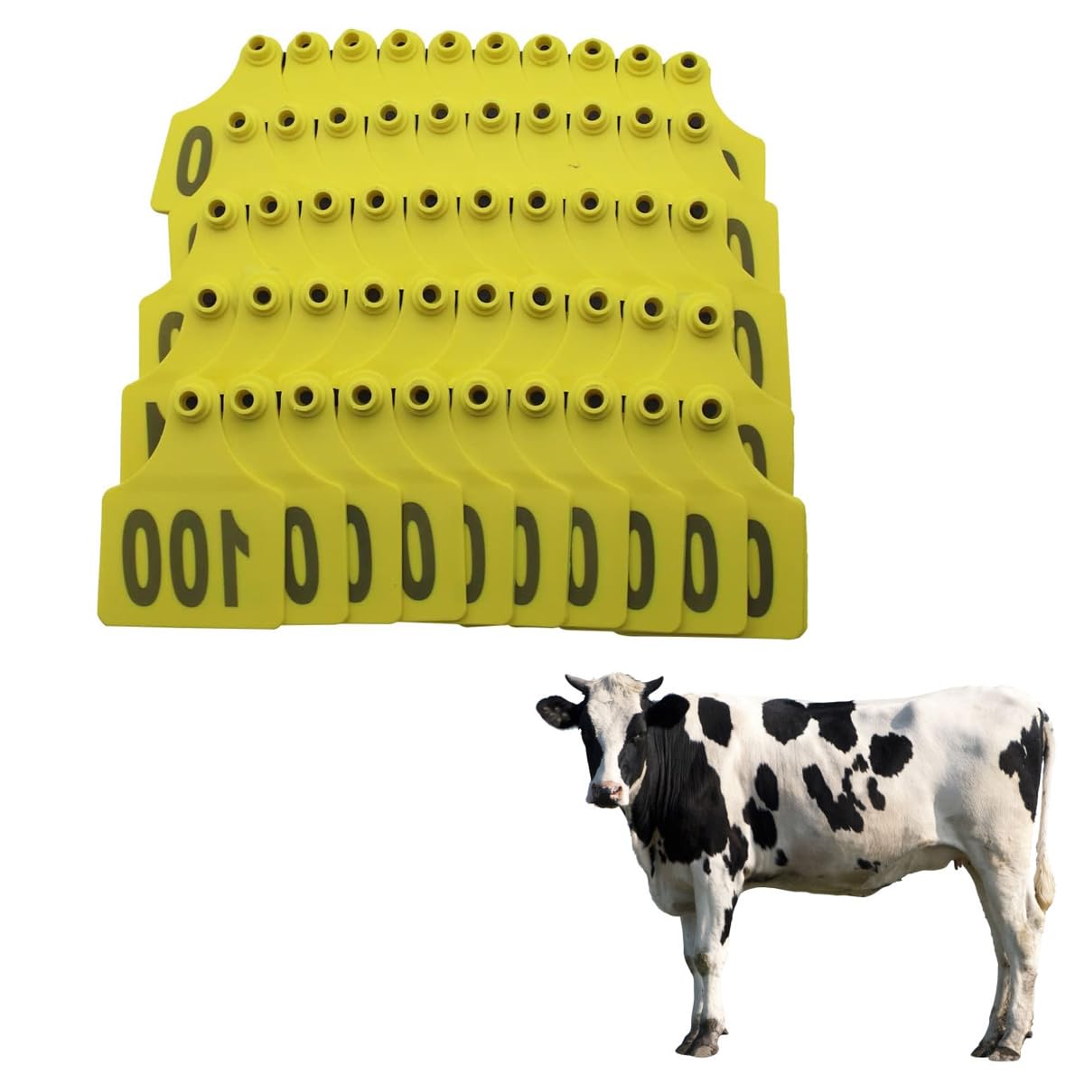Kolczyki identyfikacyjne ABS dla zwierząt hodowlan Plastikowy kolczyk dla bydła, wielokolorowy, numerowany 001-800, 100x75mm(Yellow,No.001-100)