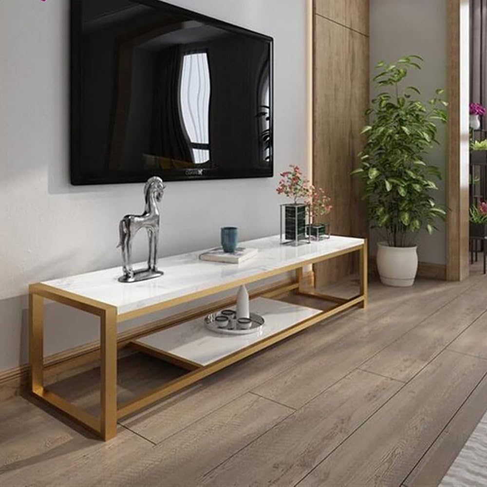 ZLWMarble TV Stand, Modern TV Cabinet and Shelf, Multifunctional TV Stand, Elegant TV Table and Bench (160x40x45cm)