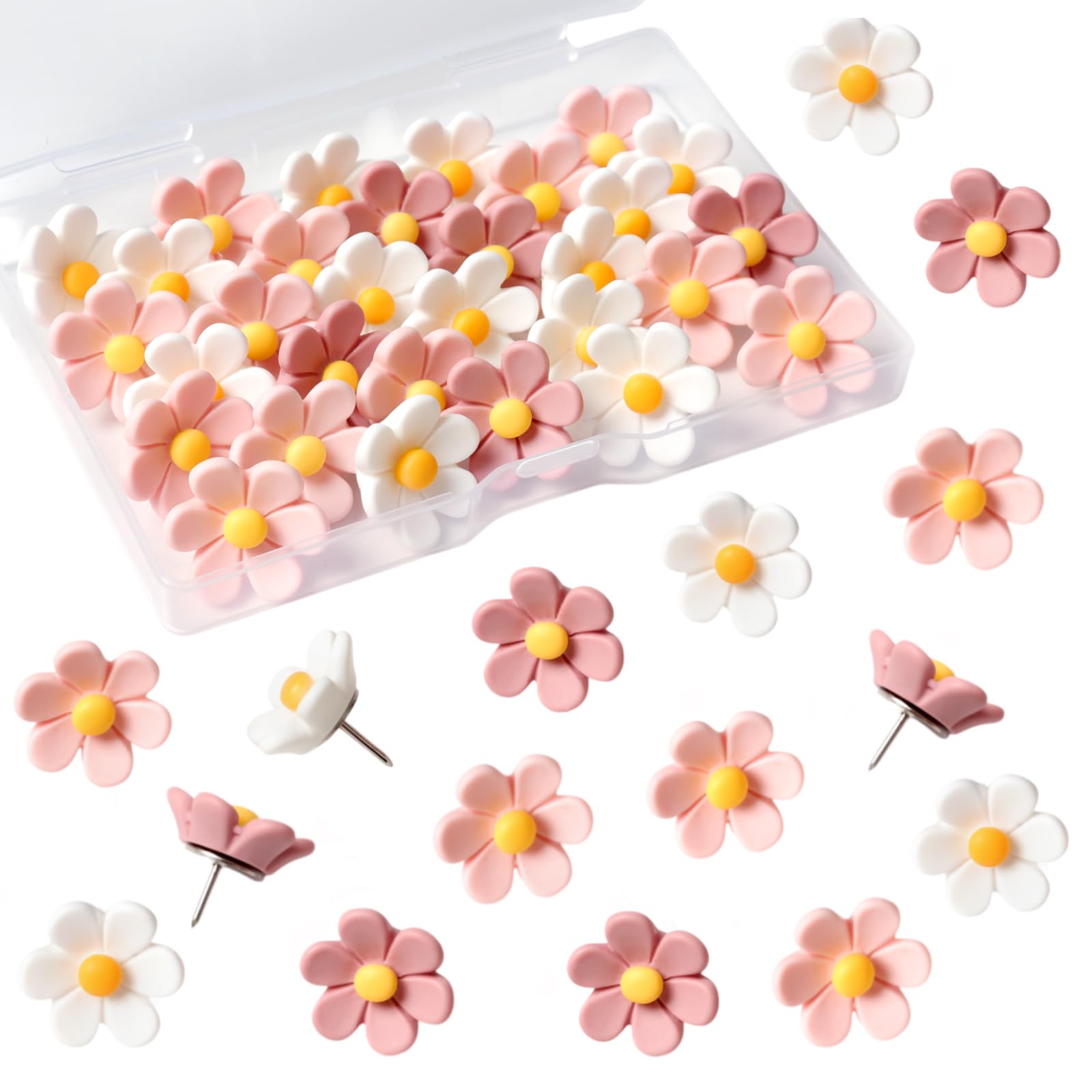 Photo 1 of 30Pcs Flower Push Pins, Decorative Colorful Floral Thumb Tacks,Flower Decorative Pins and Tacks,Cute Cork Board Thumbtacks for Bulletin Board Office Hanging Photo Poster Feature Wall